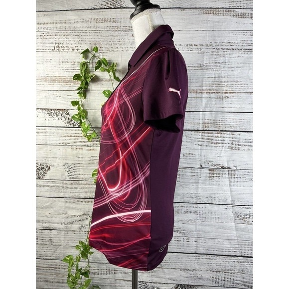 Puma Womens Golf Shirt Extra Small Burgundy Red Dry Cell Stretch Modest Athletic - Picture 6 of 9